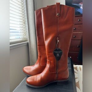 INC International Concepts Cognac Fawne Brown Leather Winter Boots